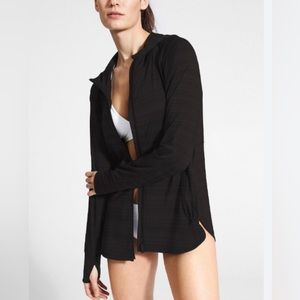 Athleta Black Baja UPF full zip light hooded jacket.